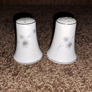 Vintage Creative Fine China Platinum Starburst Salt&Pepper Shakers from Japan.